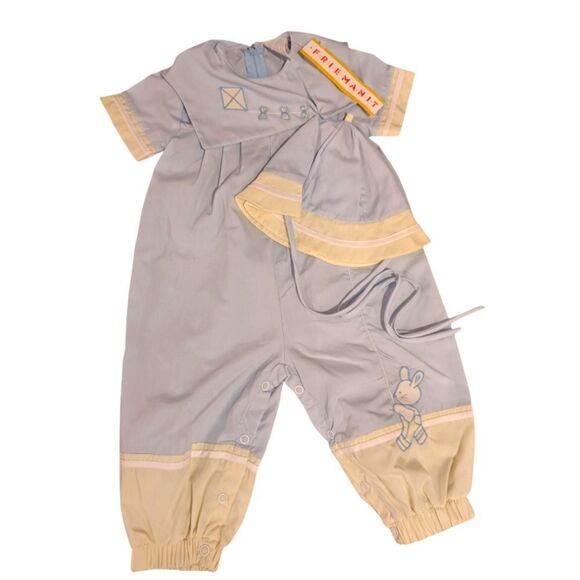 Vintage baby boy Friemanit blue outfit with matching hat - Picture 1 of 6